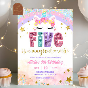 Invitación Cumpleaños Mágico Unicornio Arcoíris Pastel 5