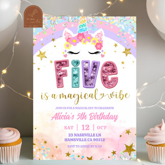 Invitación Cumpleaños Mágico Unicornio Arcoíris Pastel 5