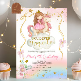 Invitación Cumpleaños Mágico Unicornio Arcoíris Pastel Coquet