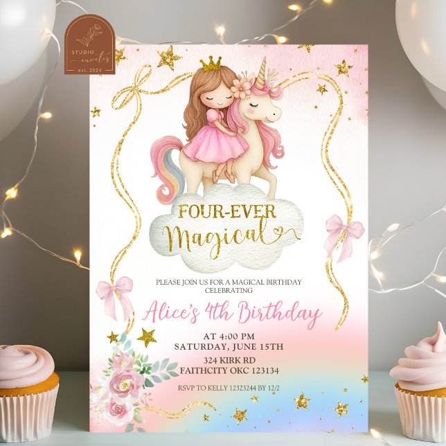 Invitación Cumpleaños Mágico Unicornio Arcoíris Pastel Coquet (Subido por el creador)