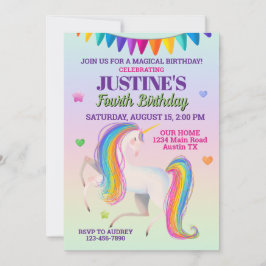 Invitación Cumpleaños Mágico Unicornio Colorido a Mano