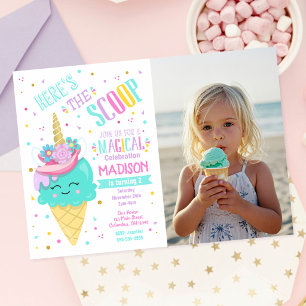 Invitación Cumpleaños Mágico Unicornio de Helado