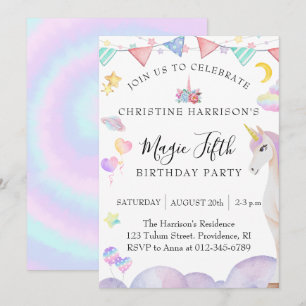 Invitación Cumpleaños Mágico Unicornio de Niña Cinco Años