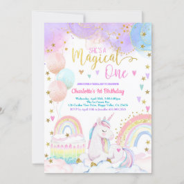 Invitación Cumpleaños Mágico Unicornio Niña 1er Fiesta Pastel