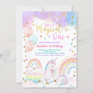 Invitación Cumpleaños Mágico Unicornio Niña 1er Fiesta Pastel