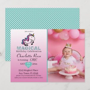 Invitación Cumpleaños mágico unicornio niña Rosa rubor