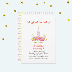 Invitación Cumpleaños Mágico Unicornio y Confeti