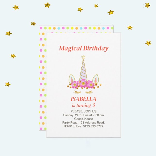 Invitación Cumpleaños Mágico Unicornio y Confeti (Subido por el creador)