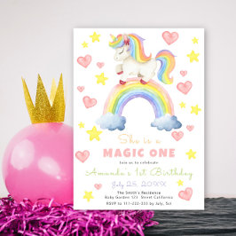 Invitación Cumpleaños Mágico Uno Primero de Unicornio Arcoíri