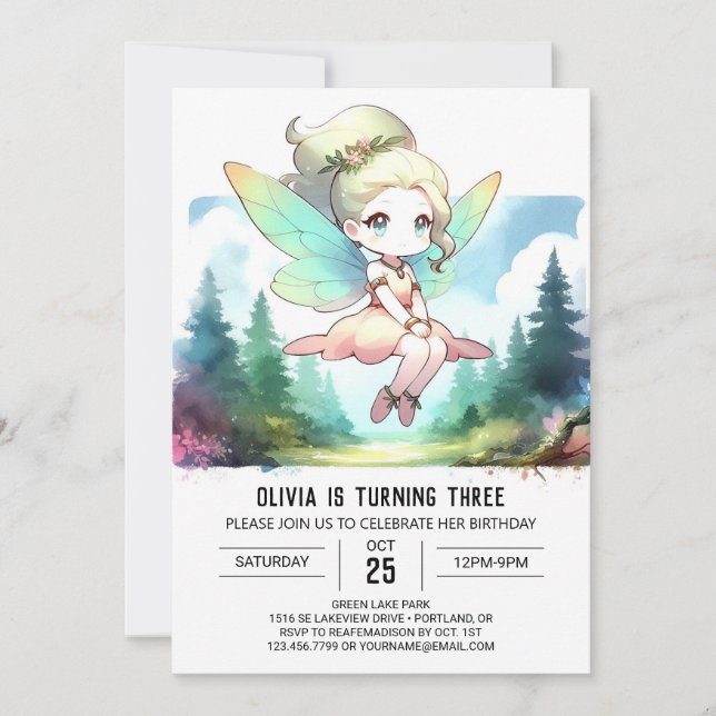 Invitación Cumpleaños mágico y de hadas (Anverso)