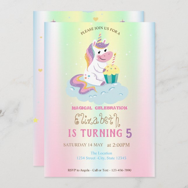Invitación Cumpleaños magnético unicornio iris irlandés (Anverso / Reverso)