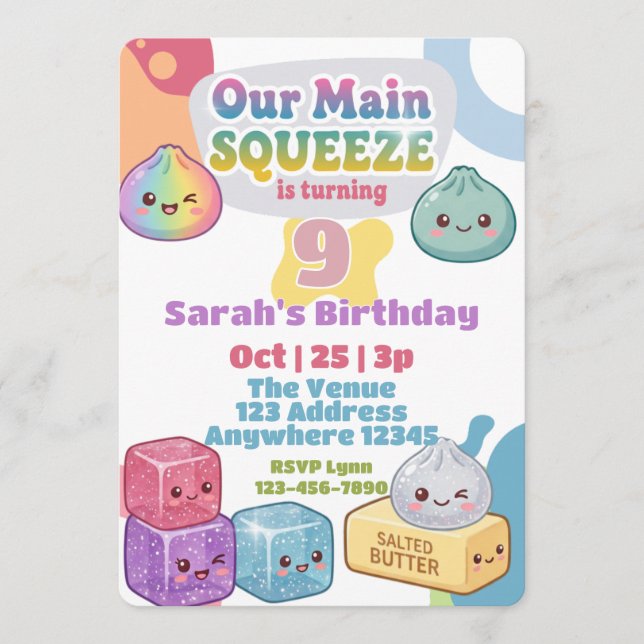 Invitación Cumpleaños Main Squeeze Squishy (Anverso)