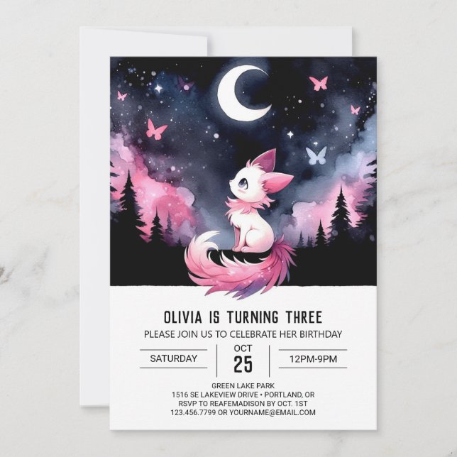 Invitación Cumpleaños Majestic Whimsy Cat (Anverso)
