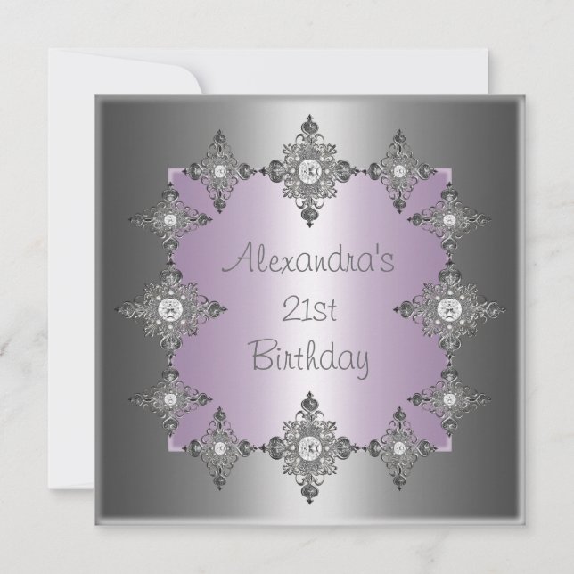 Invitación Cumpleaños Marco de joya Gris Pastel Púrpura Plate (Anverso)
