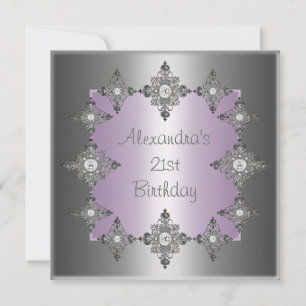 Invitación Cumpleaños Marco de joya Gris Pastel Púrpura Plate