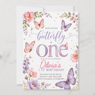Invitación Cumpleaños Mariposa Acuarela Rosa 1er