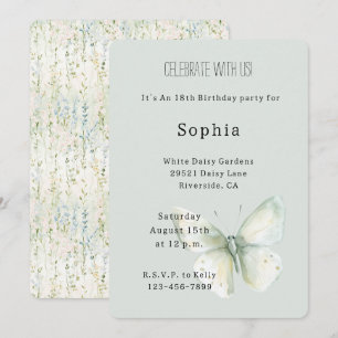 Invitación Cumpleaños Mariposa de Menta