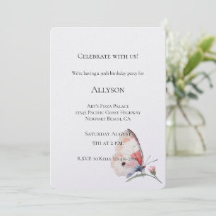 Invitación Cumpleaños Mariposa Floral Melocotón Rubor