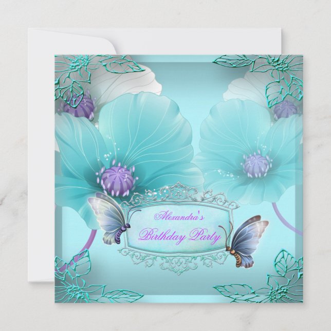Invitación Cumpleaños Mariposa Morada Verde Mujeres Niñas 2 (Anverso)