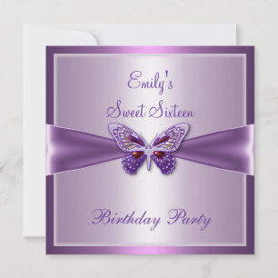 Invitación Cumpleaños Mariposa Morado Malva Dulces Dieciséis