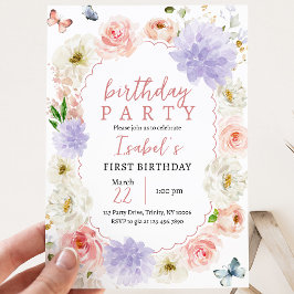 Invitación Cumpleaños Mariposa Rosa Púrpura Pastel