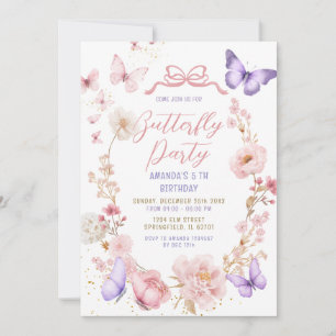 Invitación Cumpleaños Mariposas Rosa Lavanda Púrpura Rosado