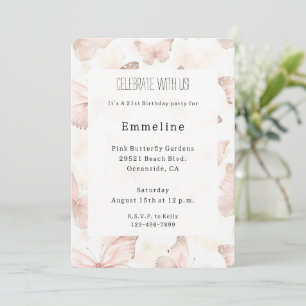 Invitación Cumpleaños Mariposas Rosadas Lindas
