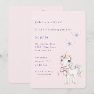 Invitación Cumpleaños Mariposas Unicornio Rosa Lindo