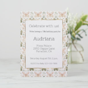 Invitación Cumpleaños Mariposas Verde Rosa Femenino