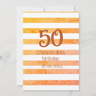 Invitación Cumpleaños marrón número 50 rayas naranja rojo nom