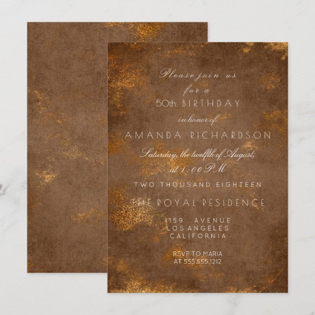 Invitación Cumpleaños marrón sepia granate estropeado grunge  (Anverso / Reverso)