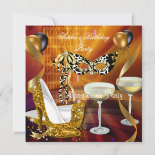 Invitación Cumpleaños Mascarada Zapatos de Tacón Alto Champag