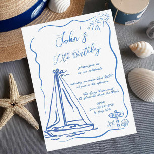 Invitación Cumpleaños masculino de barco de vela caprichoso g