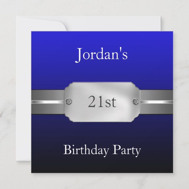 Invitación Cumpleaños masculino elegante 21 azul (Anverso)