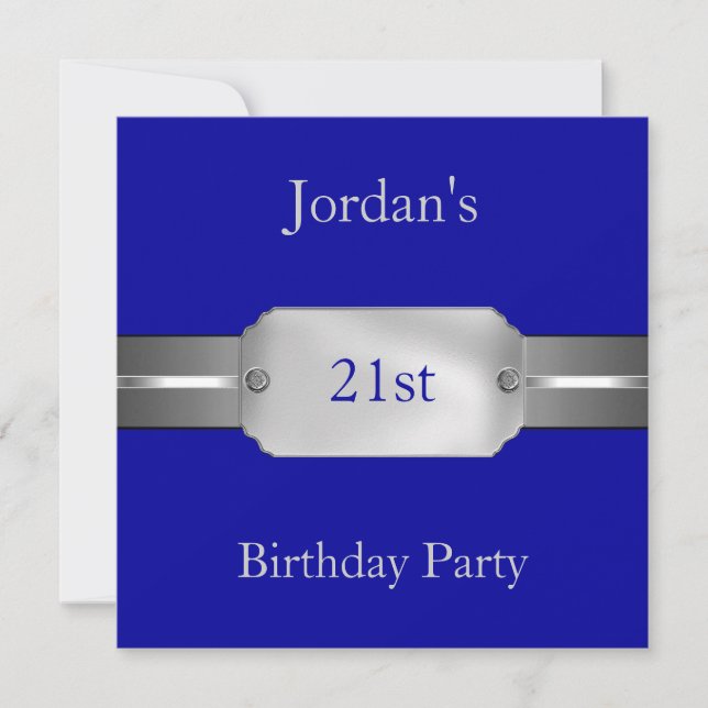 Invitación Cumpleaños masculino elegante Blue Silver 21 (Anverso)