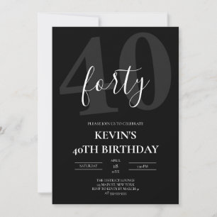 Invitación Cumpleaños masculino negro número 40
