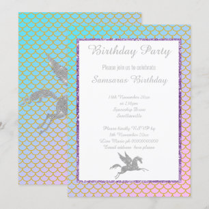 INVITACIÓN CUMPLEAÑOS MERMAID PATRÓN DE PASTEL UNICORN DE PLA
