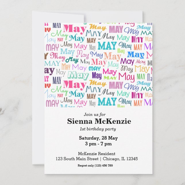 Invitación Cumpleaños mes mayo (Anverso)