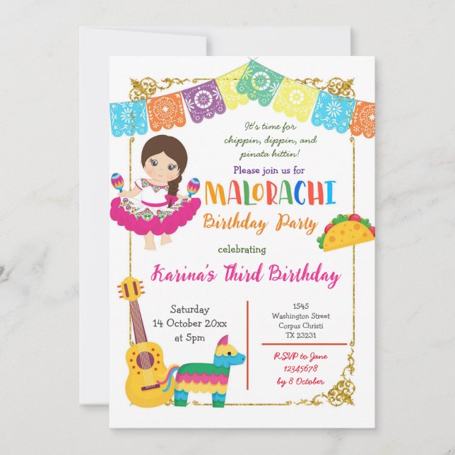 Invitación Cumpleaños mexicano de tres Chicas (Anverso)