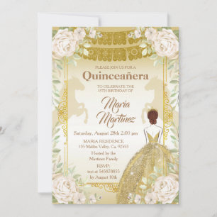 Invitación Cumpleaños mexicano Quinceanera White y Gold