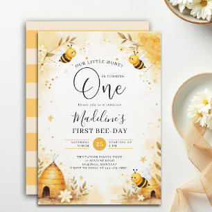 Invitación Cumpleaños Miel Abeja Acuarela Floral Lindo 1er Cu