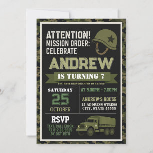 Invitación Cumpleaños militar camuflaje moderno personalizado