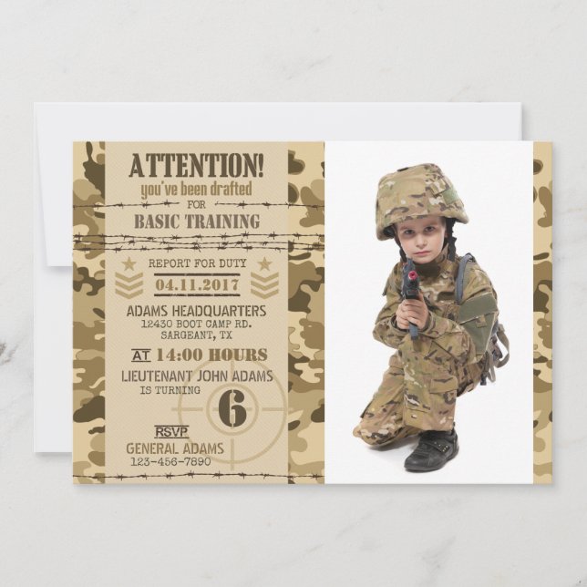 Invitación Cumpleaños Militar de la Camuflaje Árida del Ejérc (Anverso)