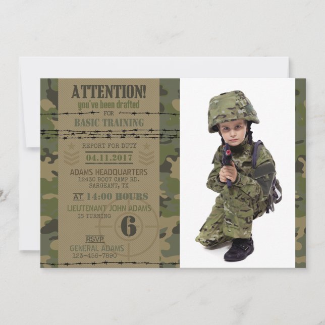 Invitación Cumpleaños Militar de la Jungla del Ejército (Anverso)