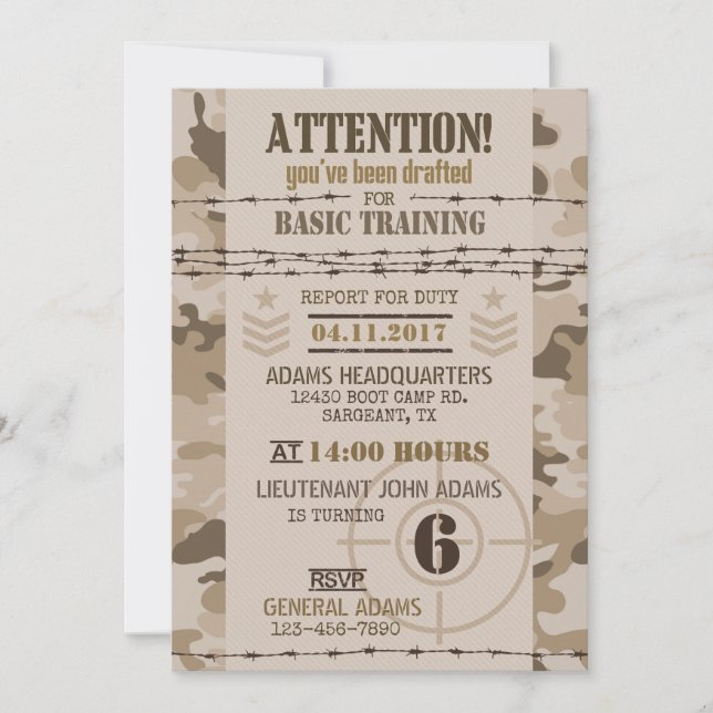 Invitación Cumpleaños militar del desierto del ejército (Anverso)