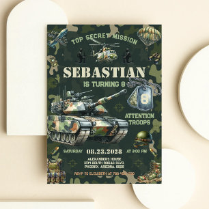 Invitación Cumpleaños Militar Ejército Soldado Niños