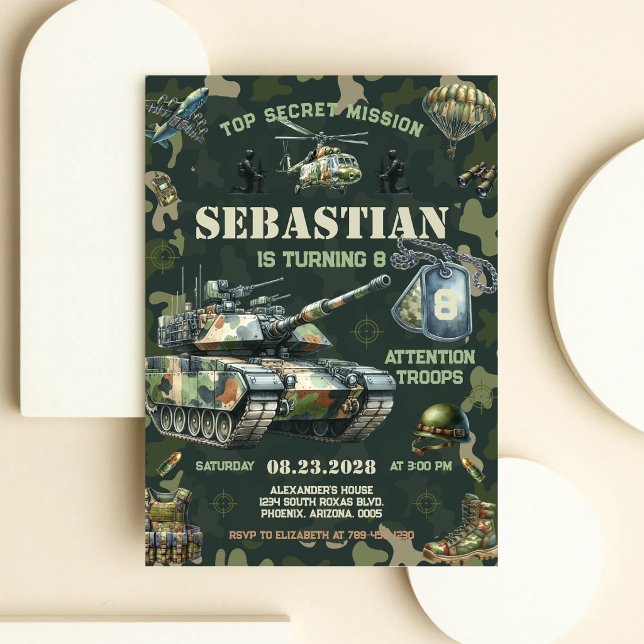 Invitación Cumpleaños Militar Ejército Soldado Niños (Subido por el creador)