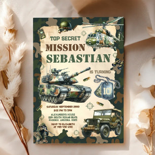 Invitación Cumpleaños Militar Ejército Soldado Niños