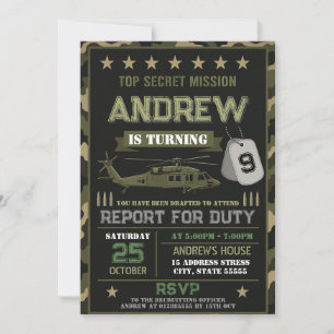 Invitación Cumpleaños militar moderno personalizado