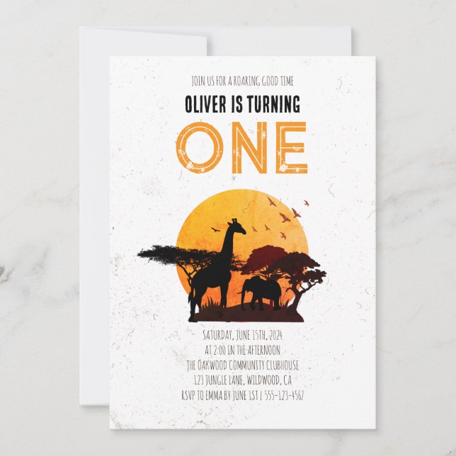 Invitación Cumpleaños Minimal Boho Safari Salvaje Uno (Anverso)